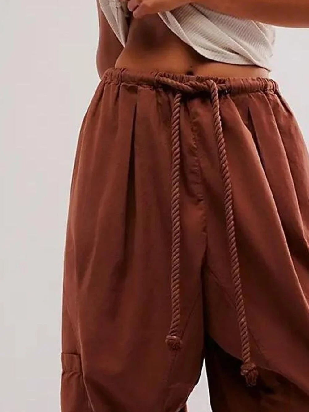 Free People Kalani Harem Pull-On Drawstring Pants in Brown XS (Run Large) - Picture 2 of 8
